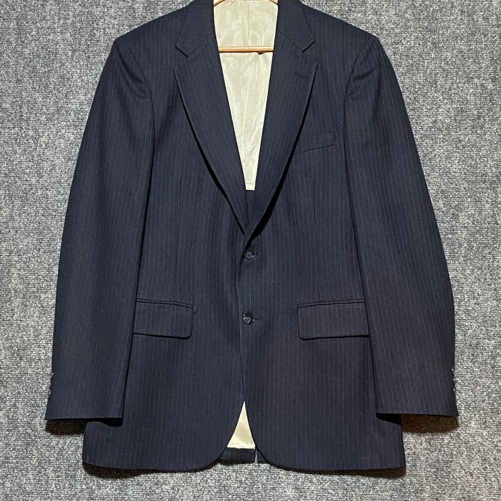 Johnny Carson Vintage Mens Blue Pinstripe Pure Wool 2 Button Sport Coat 39R